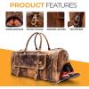 imageKomalC 24 Inch Leather Duffel Bags for Men and Women Travel Overnight Weekend Leather Bags Sports Gym Duffle for Men Brown Distressed TanBrown Tan With Shoe Pocket