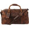 imageKomalC Leather Duffel Bags for Men and Women Full Grain Leather Travel Overnight Weekend Leather Bags Sports Gym Duffel for Men Dark Tan