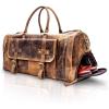 imageKomalC Leather Travel Duffel Bags for Men and Women Full Grain Leather Overnight Weekend Leather Bags Sports Gym DuffleDistressed Tan With Shoe Pocket