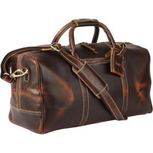 imageKomalC Duffel Bags for Men and Women Full Grain Leather Travel Overnight Weekend Bags Sports Gym Duffel 20 InchDark Tan
