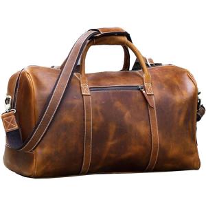 imageKomalC Duffel Bags for Men and Women Full Grain Leather Travel Overnight Weekend Bags Sports Gym Duffel 20 InchTan