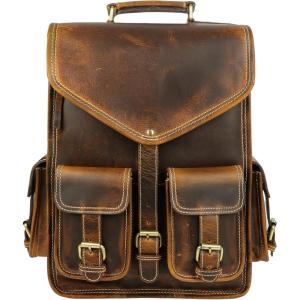 imageKomalC Leather Backpack Rucksack Travel Laptop Camping Bag for Men Women