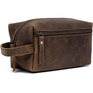 imageKomalC Leather Toiletry Bag For Men ampamp Women Handcrafted Buffalo Leather Travel Kit WaterResistant Shaving Bag For Men Travel Premium Rustic Toiletry Pouch with Zipper Closure3 Zip Hunter Dopp Kit