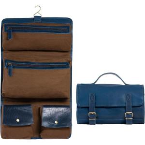 imageKomalC Premium Buffalo Leather Hanging Toiletry Bag Travel Dopp KitInk Blue