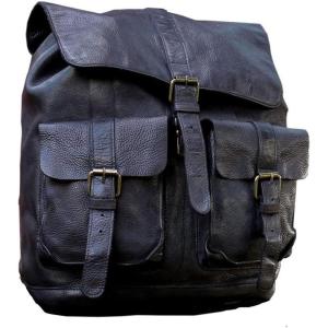 imageKomalC Leather Backpack Rucksack Travel Laptop Camping Bag for Men Women Black
