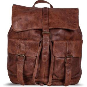 imageKomalC Leather Backpack Rucksack Travel Laptop Camping Bag for Men Women Tan